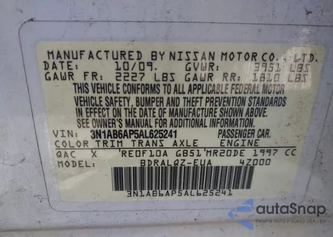 2010 Nissan Sentra 2.0 z USA, uszkodzony, nr VIN 3N1AB6AP5AL625241